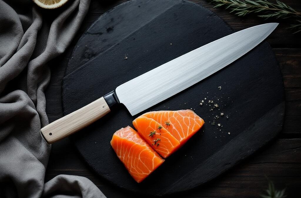 Sujihiki tranchering af laks