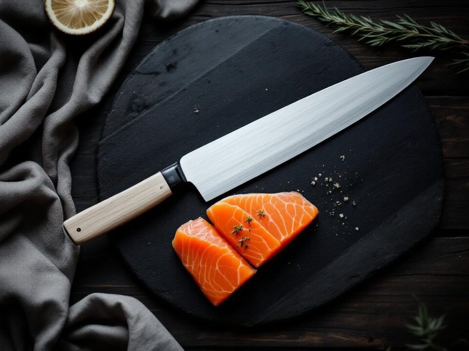 Sujihiki tranchering af laks