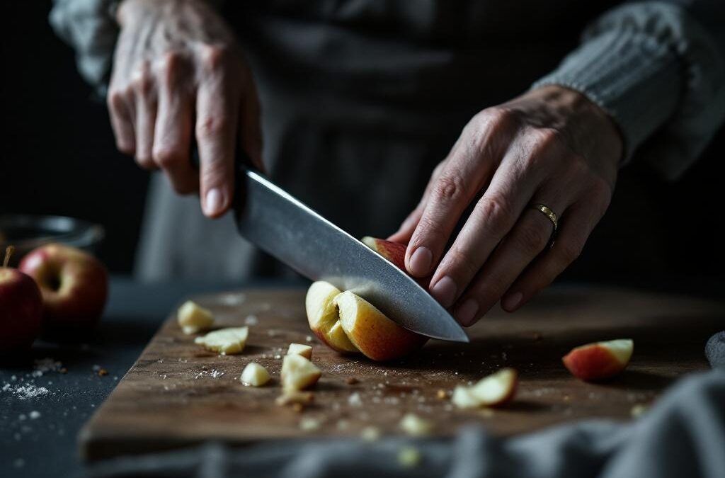 Urtekniv i aktion ved aeble-skraelning