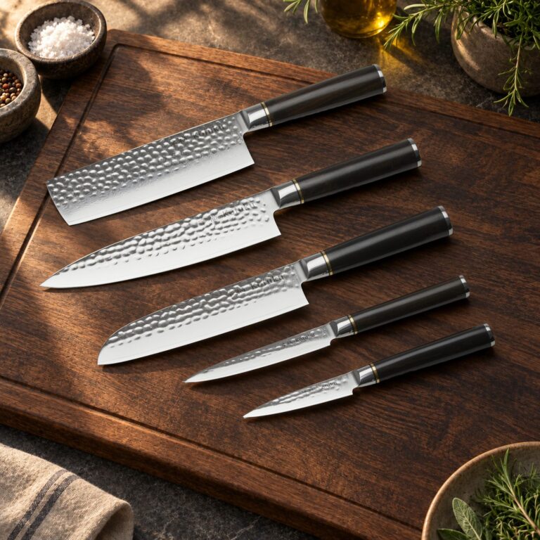 Kōfuku - Komplet knivsæt 6 stk. på et bord i mørk eg