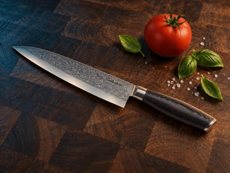 Shokutsū gyuto kokkekniv med tomat og basilikum